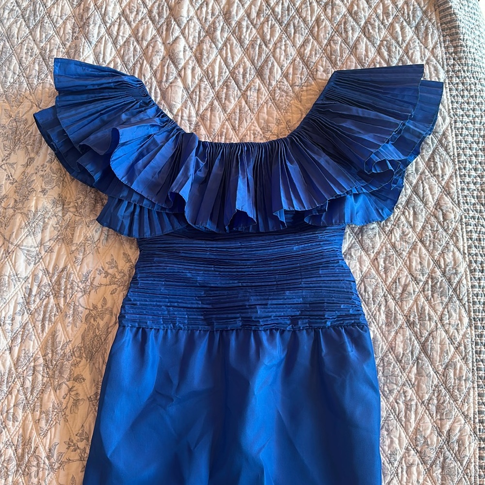 Vintage Morton Miles Elegant Pleated Royal Blue Dress